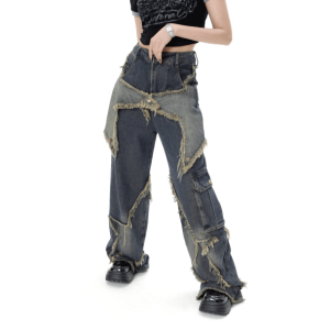 Enchanted Pentagram Jeans: Y2K Grunge Aesthetic with Cute Tops Vibe