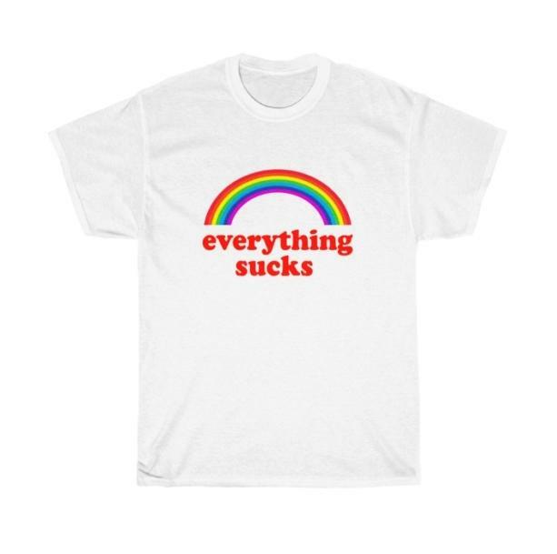 Everything Sucks Y2K Rainbow T-Shirt - Grunge Aesthetic Cute Top