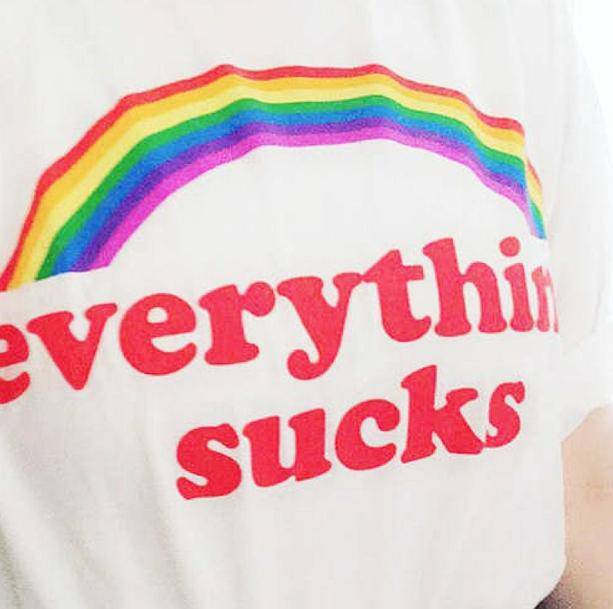 Everything Sucks Y2K Rainbow T-Shirt - Grunge Aesthetic Cute Top