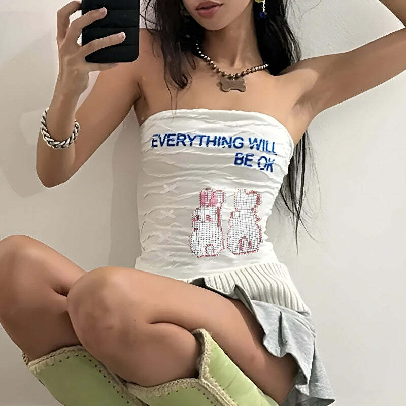 Everything Will Be Ok Y2K Tube Top - Cute Pastel Goth & Grunge Aesthetic