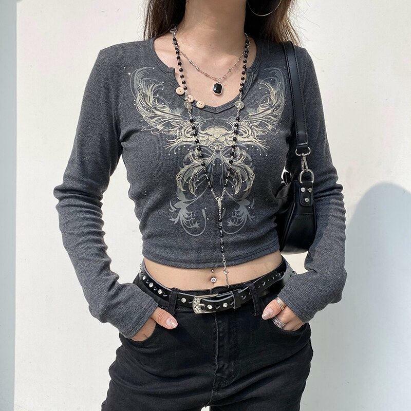 Fairy Grunge Butterfly Crop Top - Y2K Aesthetic Cute Top for Trendy Looks