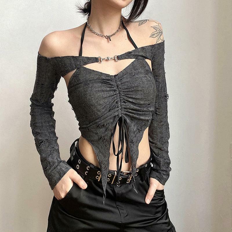 Fairy Grunge Detachable Sleeve Halter Top - Y2K Aesthetic Fashion