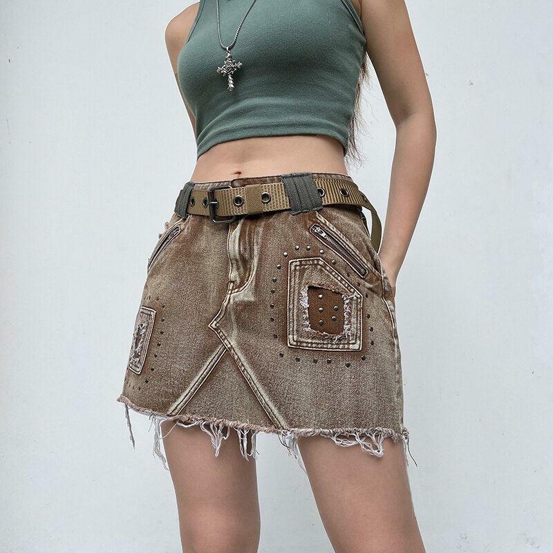 Fairy Grunge Distressed Patchwork Mini Skirt - Y2K Aesthetic Outfit