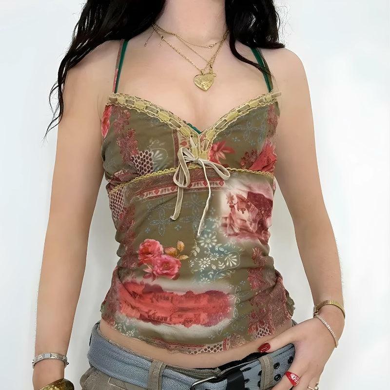 Fairy Grunge Floral Top - Y2K Aesthetic Cute Top for Coquette Style