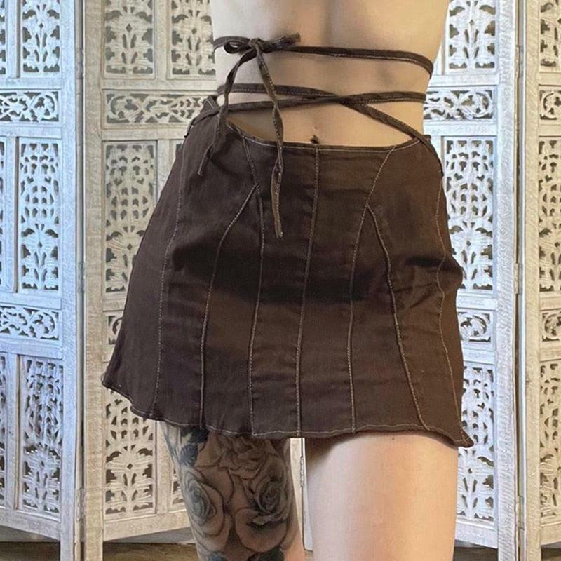 Fairy Grunge Lace-Up Cargo Skirt: Y2K Aesthetic Cute Top Outfit