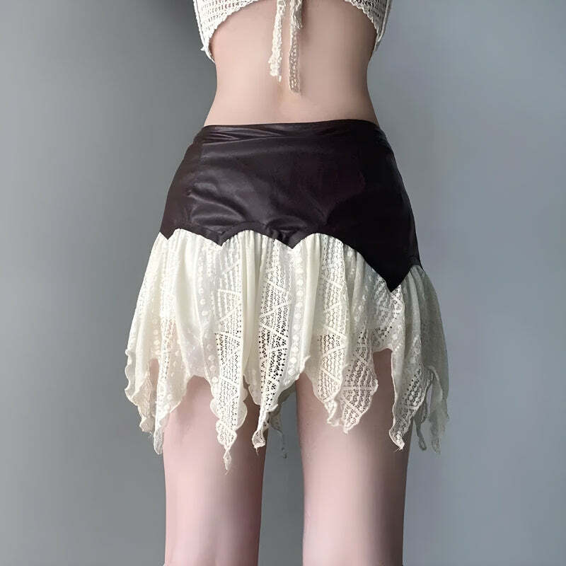 Fairy Grunge Patchwork Lace Mini Skirt - Y2K Aesthetic Cute Top