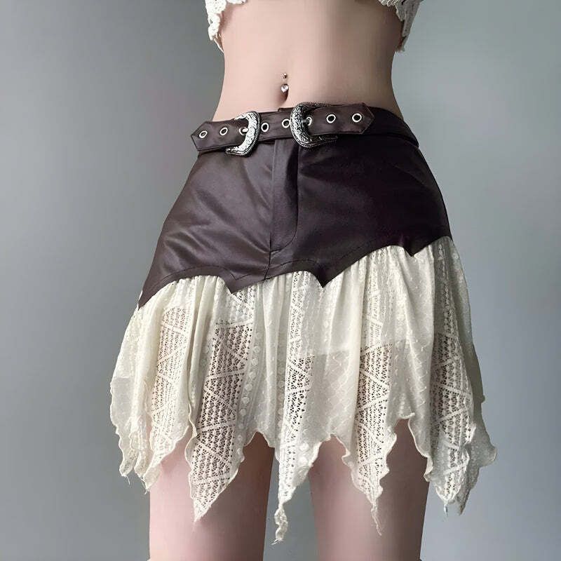 Fairy Grunge Patchwork Lace Mini Skirt - Y2K Aesthetic Cute Top