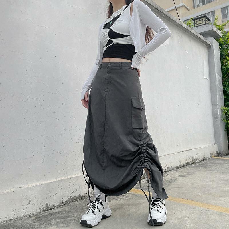 Fairy Grunge Y2K Parachute Maxi Skirt - Aesthetic Cargo Style