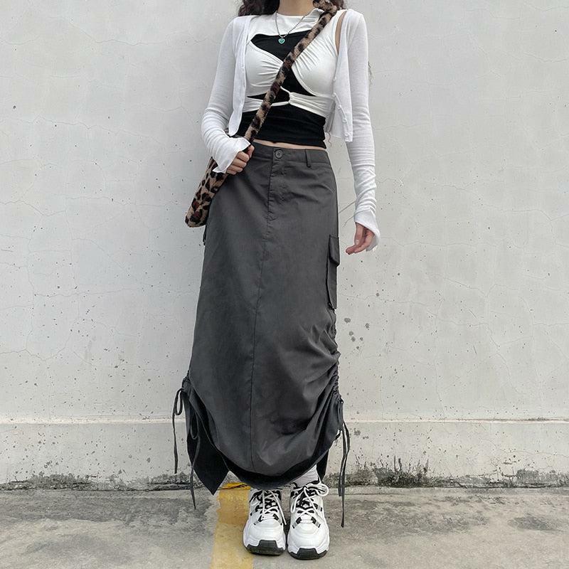 Fairy Grunge Y2K Parachute Maxi Skirt - Aesthetic Cargo Style