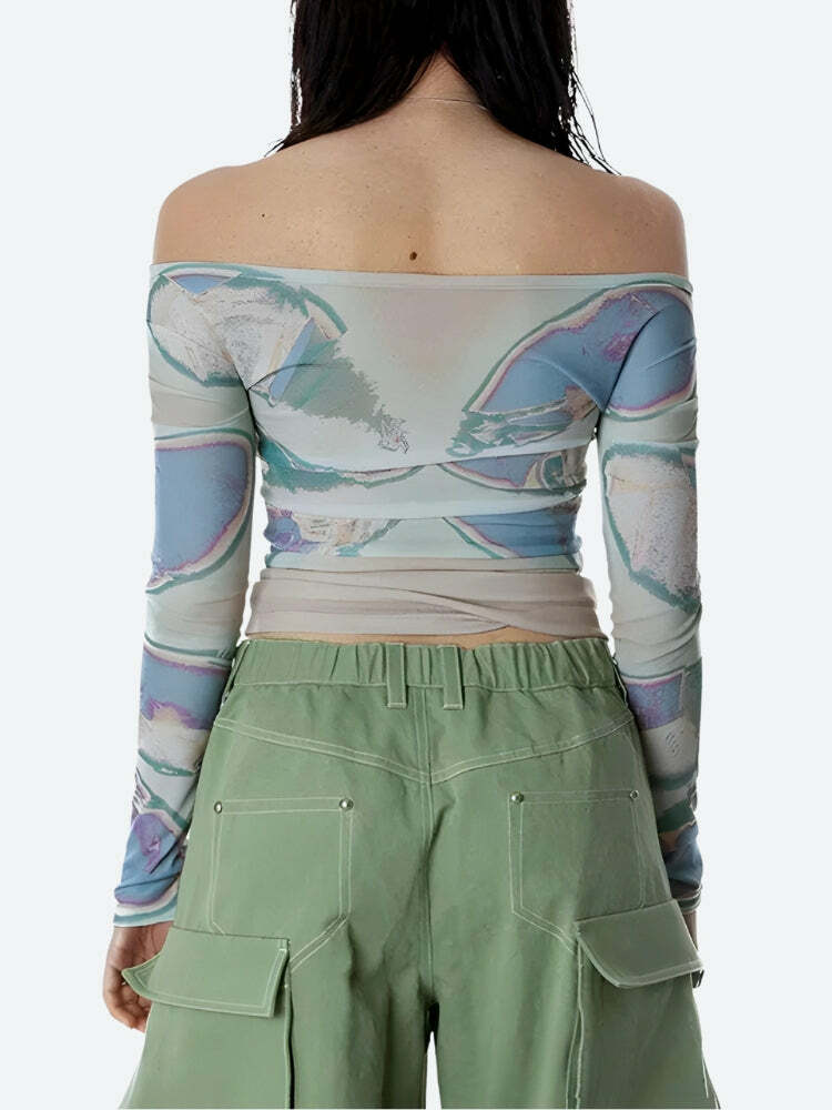 Fairycore Butterfly Mesh Top - Y2K Aesthetic Cute Top for Grunge & Coquette