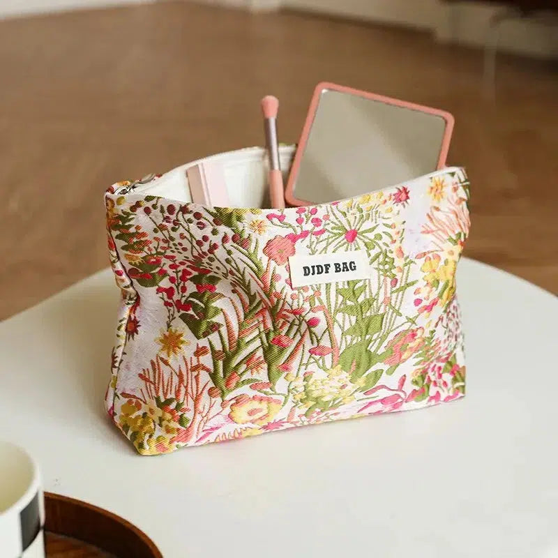 Floral Embroidered Makeup Bag - Y2K Aesthetic Accessory for Cute Outfits