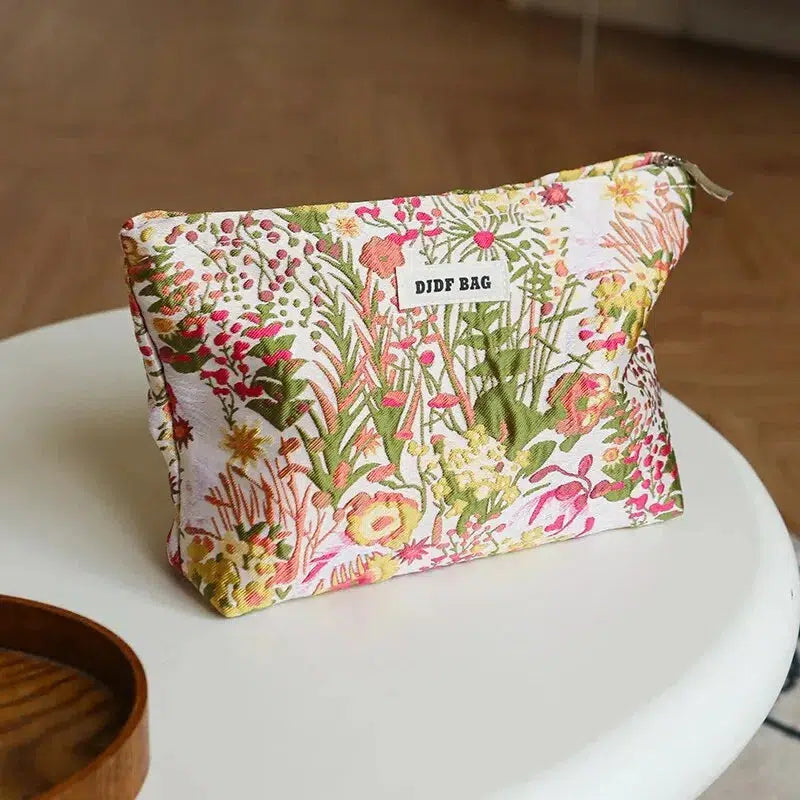 Floral Embroidered Makeup Bag - Y2K Aesthetic Accessory for Cute Outfits