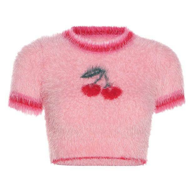 Fluffy Cherry Crop Top - Y2K Fashion, Cute Tops, Coquette Aesthetic