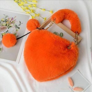 Fluffy Heart Bag: Y2K Aesthetic Accessory for Cute & Grunge Outfits