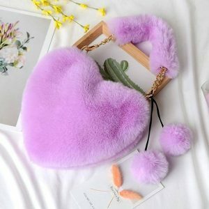 Fluffy Heart Bag: Y2K Aesthetic Accessory for Cute & Grunge Outfits