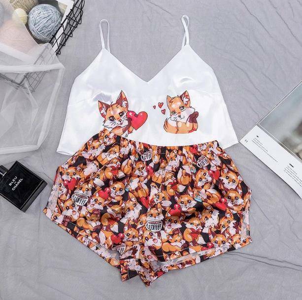 Foxy Fox Y2K Pajama Set - Cute Tops & Grunge Aesthetic Sleepwear