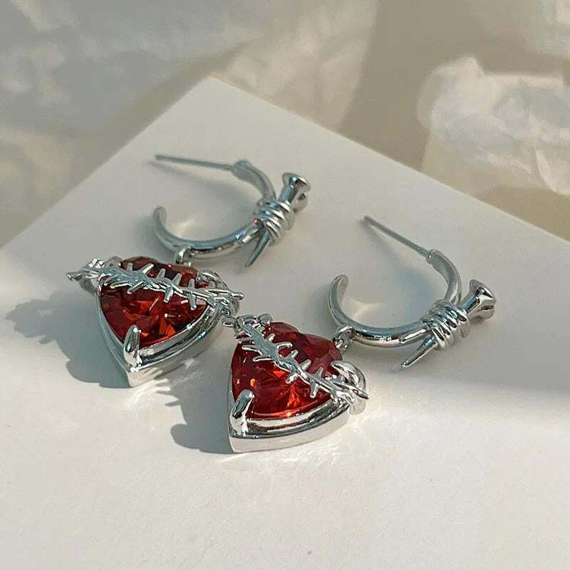 Goth Barbed Heart Earrings | Y2K Grunge Aesthetic Jewelry Accessory