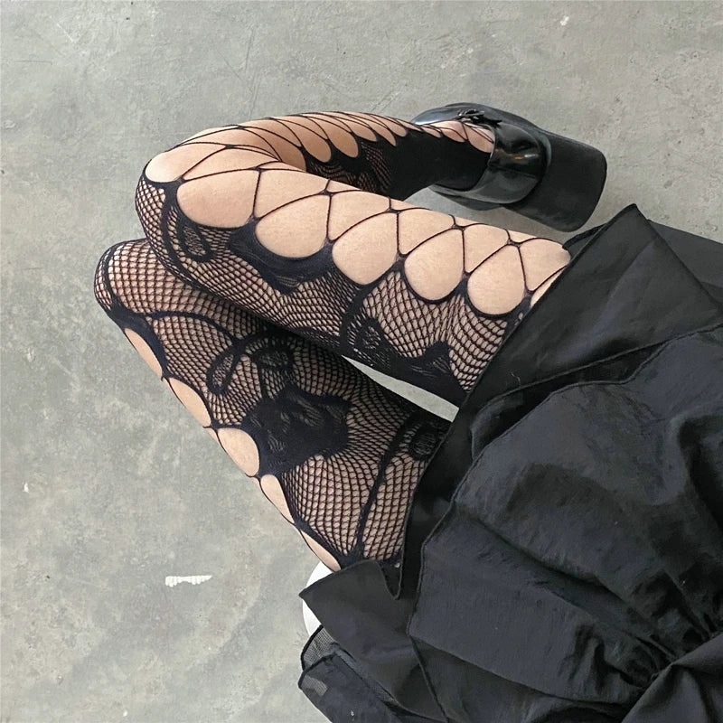 Goth Rose Fishnet Tights for Y2K Fashion, Grunge Aesthetic & Cute Outfits