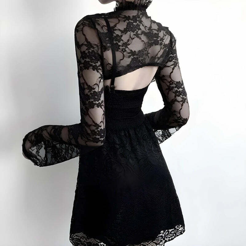 Goth Sheer Lace Bolero - Y2K Aesthetic Layering for Grunge & Coquette Styles