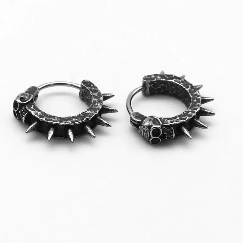 Goth Skull Spiked Hoop Earrings for Y2K Fashion & Grunge Aesthetic