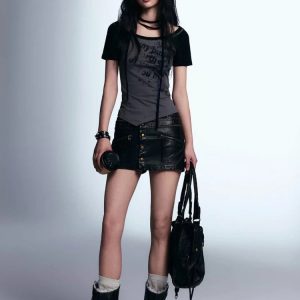 Grunge Aesthetic Boat Neck Tee - Y2K Fashion Cute Top for Aesthetic Looks