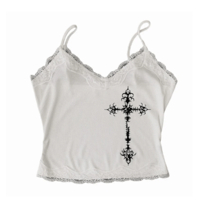 Grunge Aesthetic Cross Crop Top - Y2K Fashion Cute Tops for Trendy Looks