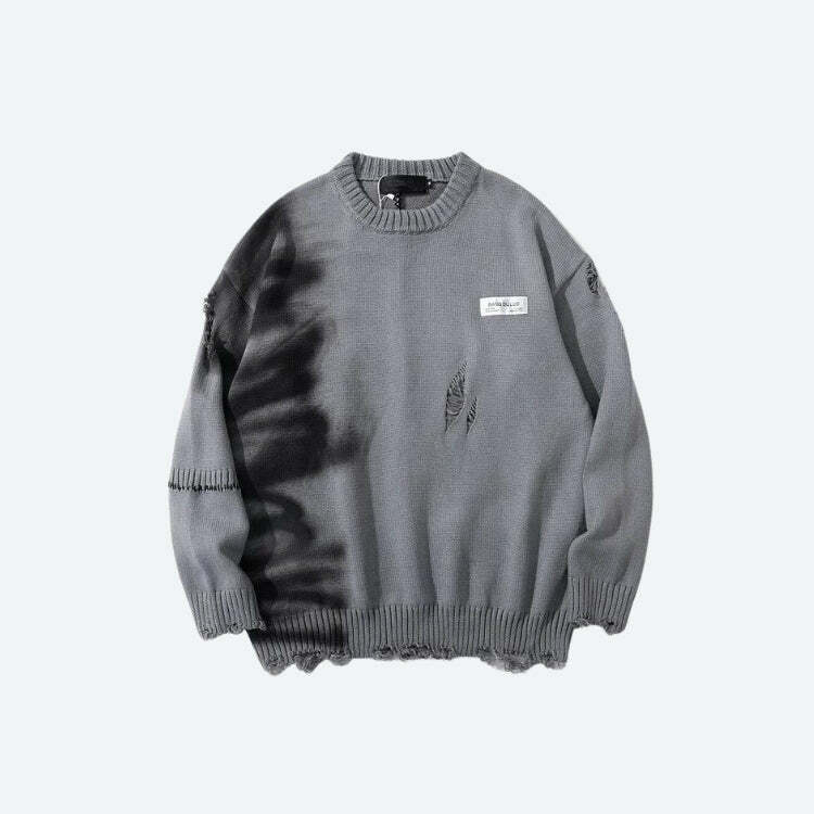 Grunge Aesthetic Distressed Knitted Sweater for Y2K Fashion Lovers