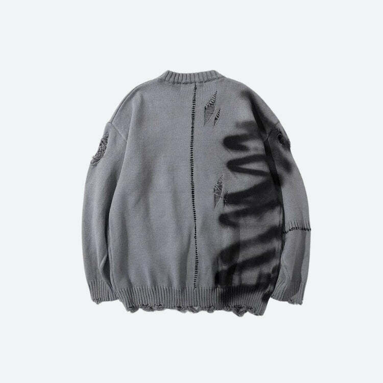 Grunge Aesthetic Distressed Knitted Sweater for Y2K Fashion Lovers