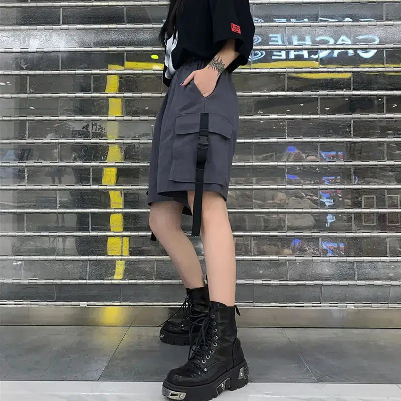 Grunge Aesthetic Wide Leg Cargo Shorts for Y2K Fashion Lovers