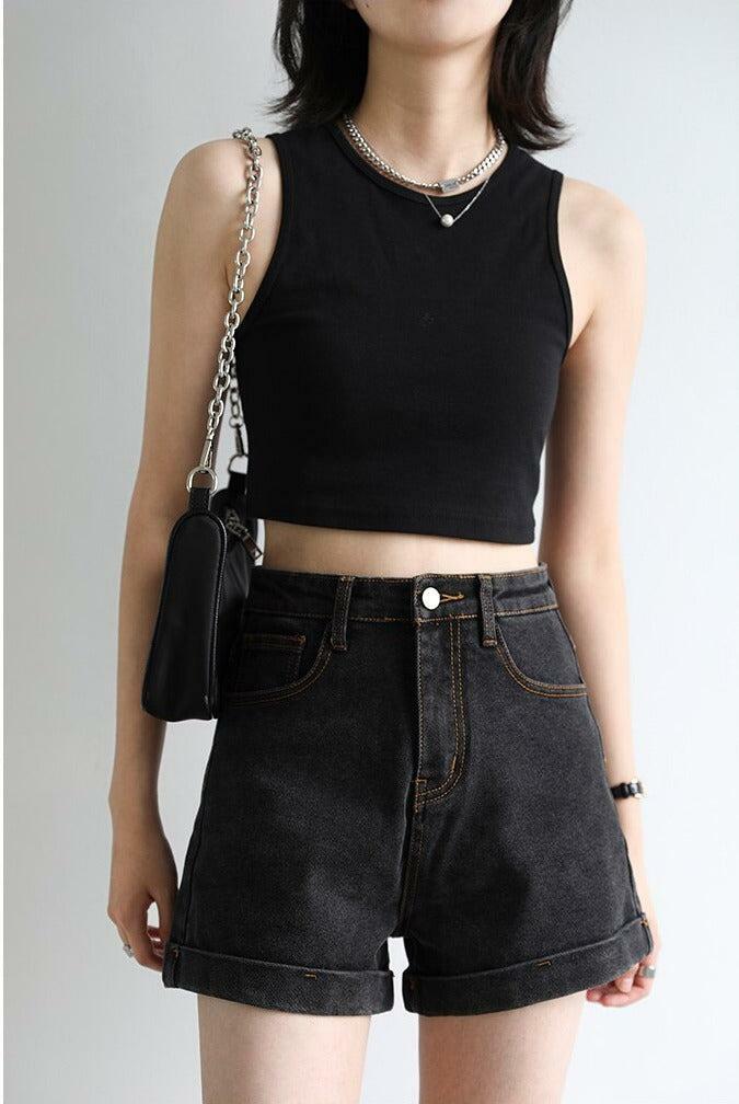 Grunge Black Jean Shorts - Y2K Fashion, Cute Tops & Aesthetic Vibes