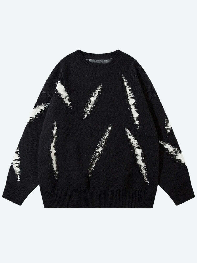 Grunge Claw Distressed Knitted Sweater - Y2K Aesthetic Cute Top