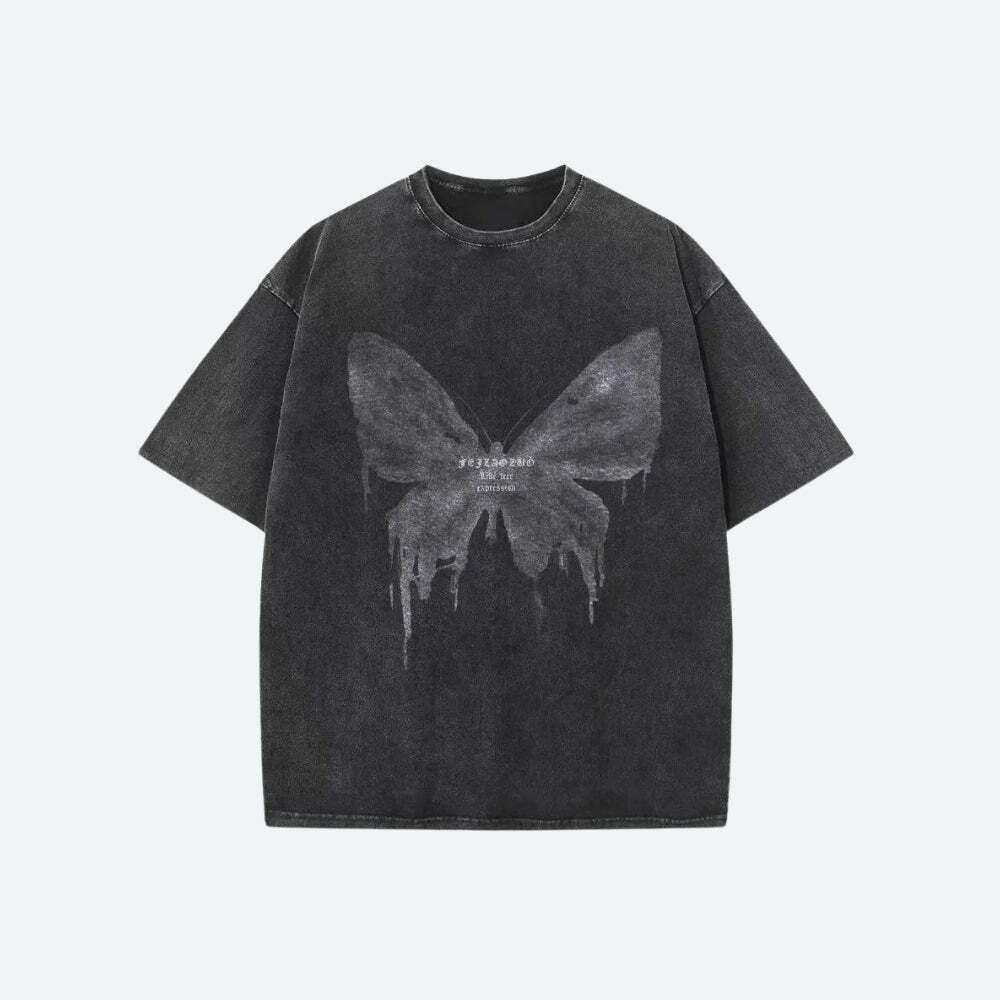 Grunge Distressed Butterfly Tee - Y2K Fashion Aesthetic Top