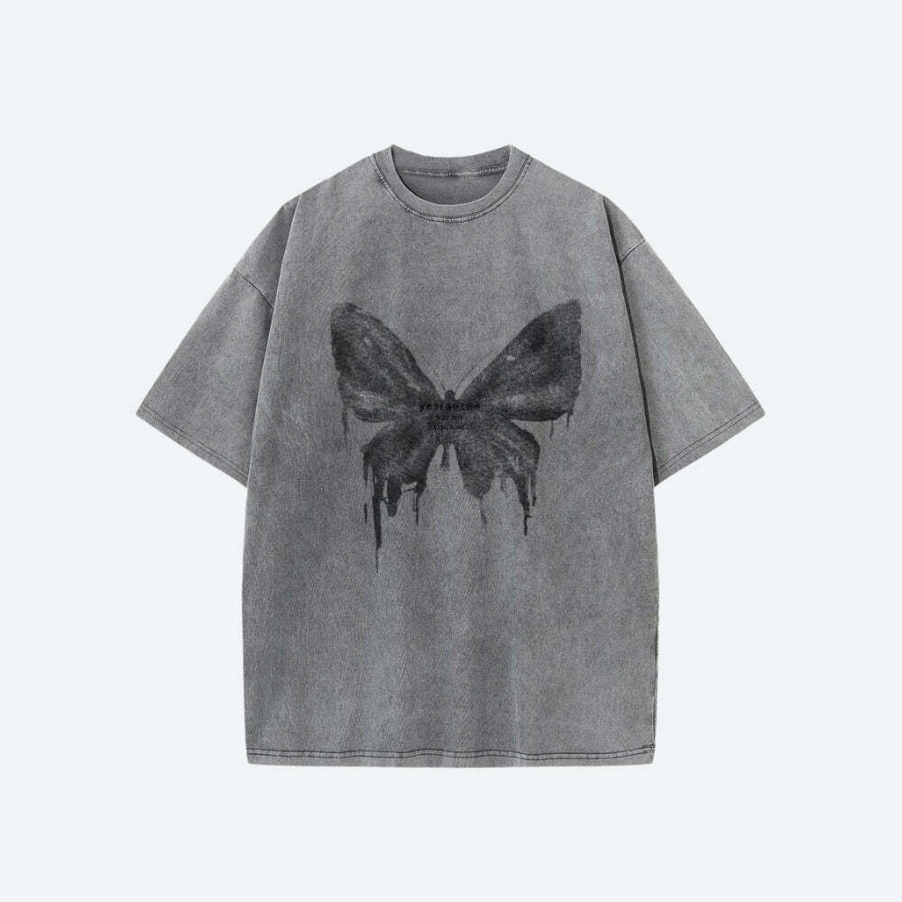 Grunge Distressed Butterfly Tee - Y2K Fashion Aesthetic Top