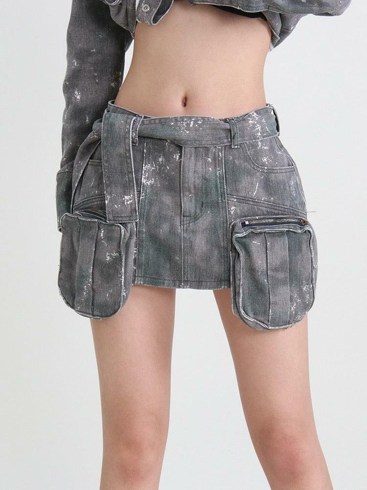 Grunge Distressed Cargo Skirt - Y2K Fashion Essential for Aesthetic Outfits