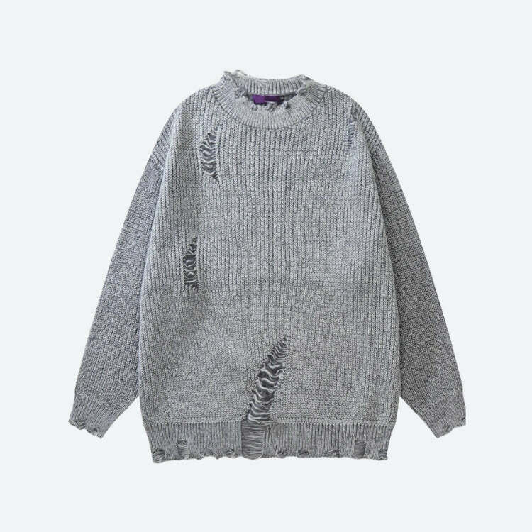 Grunge Distressed Knitted Sweater - Y2K Aesthetic Cute Top for Fall