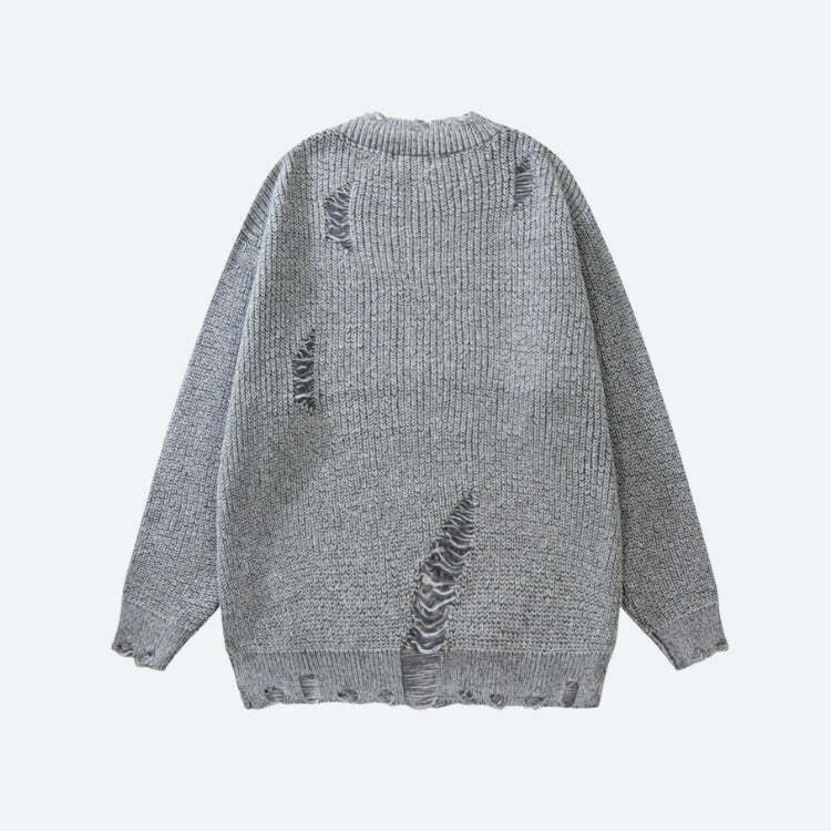 Grunge Distressed Knitted Sweater - Y2K Aesthetic Cute Top for Fall