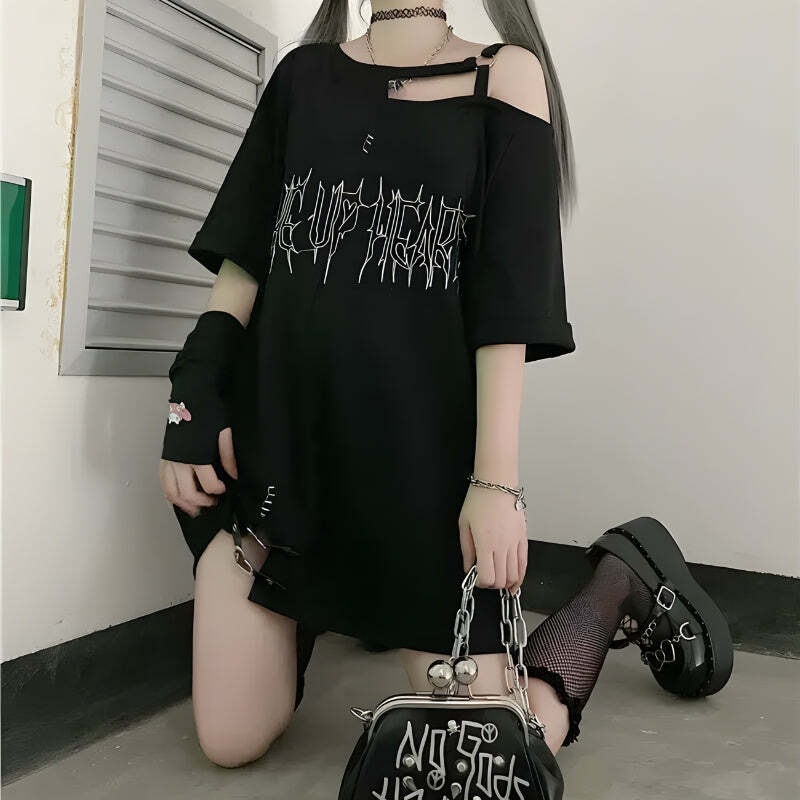 Grunge Heart Long Tee - Y2K Fashion, Cute Tops & Aesthetic Style