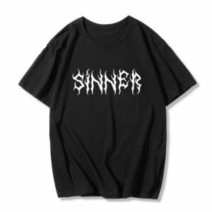 Grunge Sinner T-shirt: Y2K Fashion Meets Coquette Aesthetic Vibes