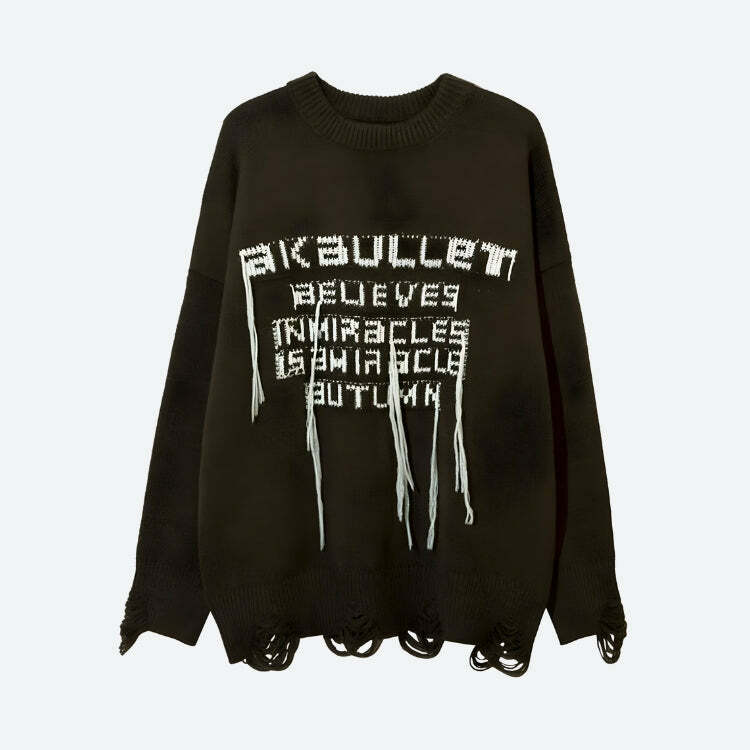 Grunge Tasseled Sweater - Y2K Fashion, Coquette Aesthetic, Cute Tops