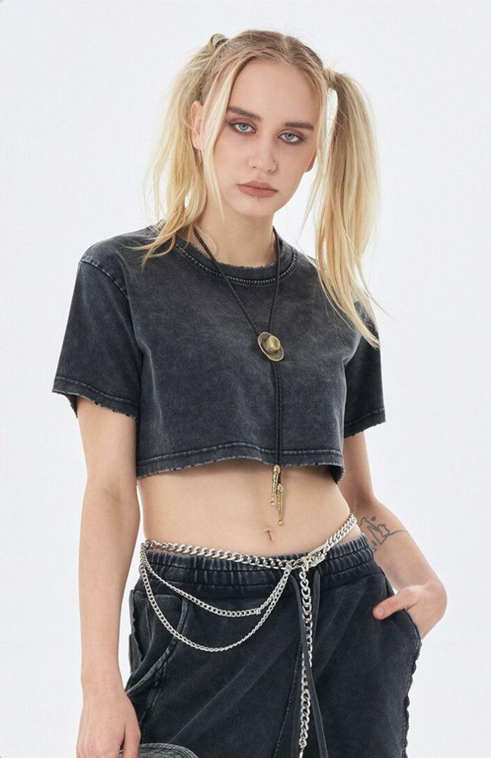 Grunge Washed Crop Top - Y2K Fashion Essential for Aesthetic Outfits