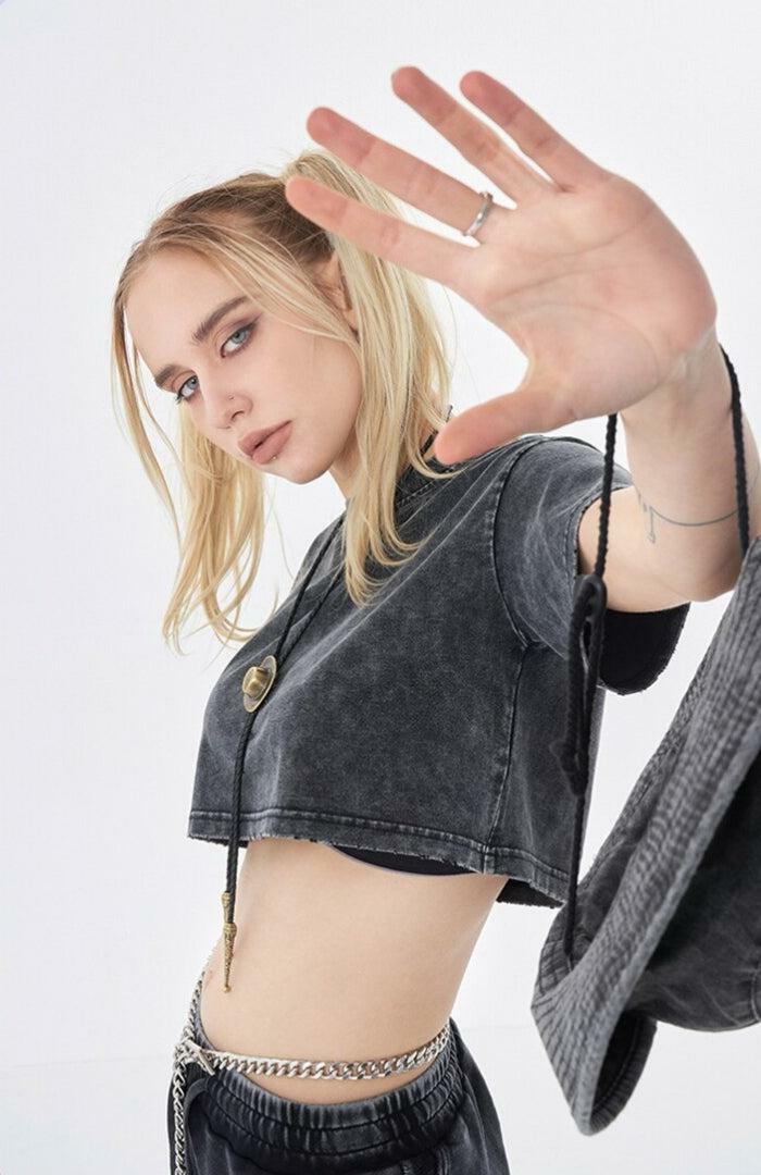 Grunge Washed Crop Top - Y2K Fashion Essential for Aesthetic Outfits