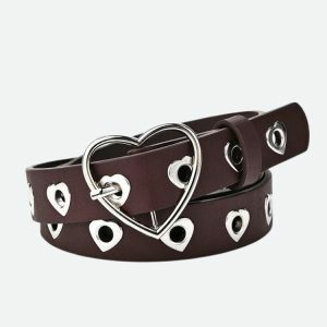 Heart Buckle Faux Leather Belt - Y2K Fashion & Aesthetic Accessories