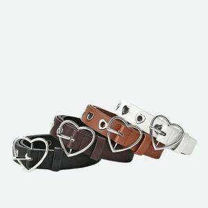 Heart Buckle Faux Leather Belt - Y2K Fashion & Aesthetic Accessories