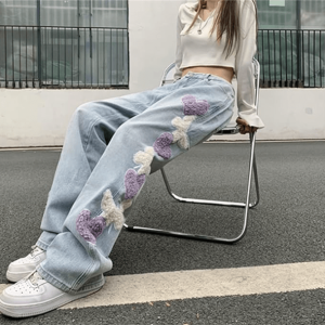 Heart Patchwork Straight Leg Jeans - Y2K Fashion, Grunge Aesthetic, Cute Tops