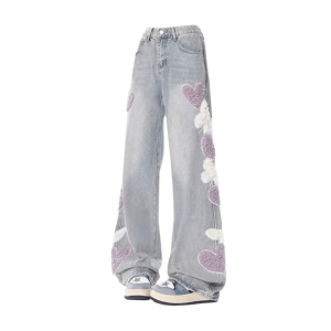 Heart Patchwork Straight Leg Jeans - Y2K Fashion, Grunge Aesthetic, Cute Tops