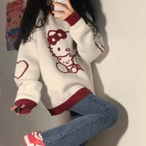 Hello Kitty Y2K Sweater: Cute Tops for Coquette & Grunge Aesthetic