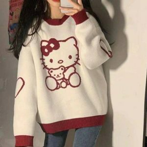 Hello Kitty Y2K Sweater: Cute Tops for Coquette & Grunge Aesthetic