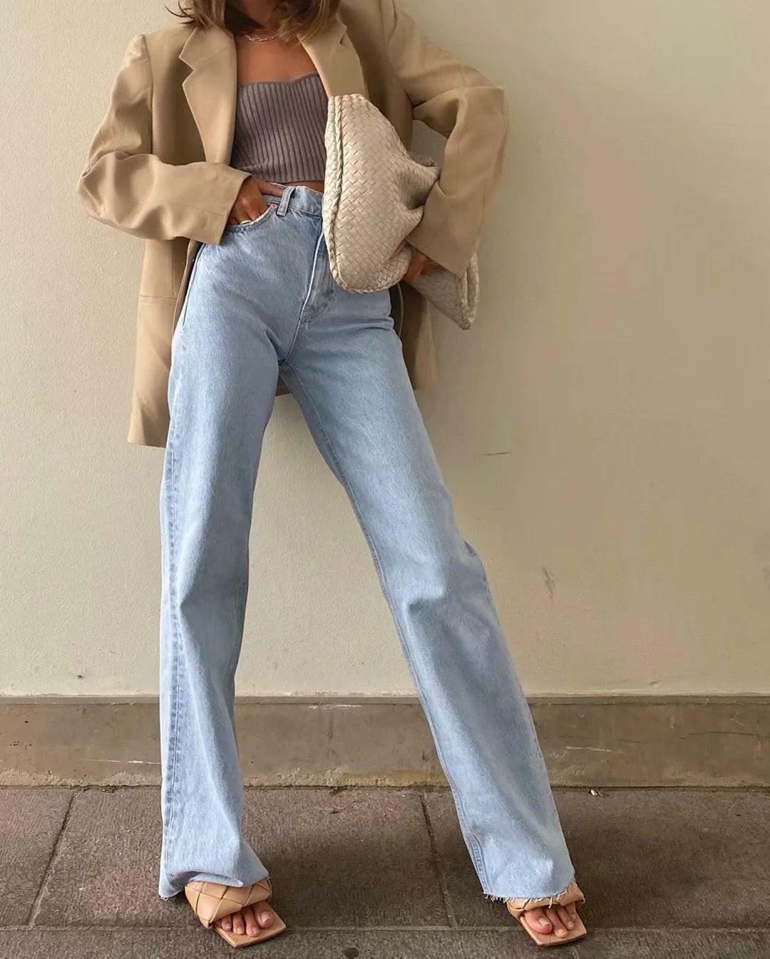 High Waist Casual Washed Jeans - Y2K Fashion, Grunge Aesthetic, Cute Tops