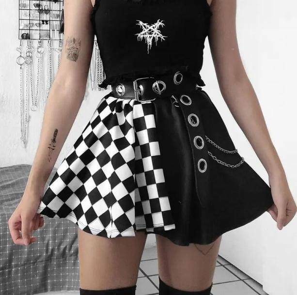 High Waist Checkered Skirt - Y2K Fashion, Grunge Aesthetic, Cute Tops