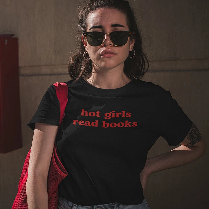 Hot Girls Read Books Tee - Y2K Aesthetic Cute Top for Trendy Styles